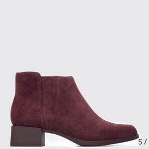 Camper Kobo Burgundy Suede Block Heel Ankle Boots
